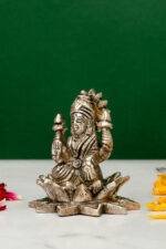 Brass Silver-Coated Superfine Ganesh Laxmi Idol - On Lotus - 3.15 Inches - Image 5