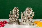 Brass Silver-Coated Superfine Ganesh Laxmi Idol- 3.15 Inches - Image 2