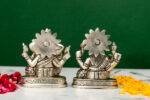 Brass Silver-Coated Superfine Ganesh Laxmi Idol- 3.15 Inches - Image 4