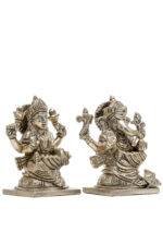 Brass Silver-Coated Superfine Ganesh Laxmi Idol- 4 Inches - Image 18