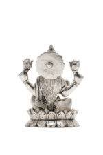 Brass Silver-Coated Superfine Ganesh Laxmi Idol - On Lotus - 4 Inches - Image 17