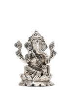 Brass Silver-Coated Superfine Ganesh Laxmi Idol - On Lotus - 4 Inches - Image 16