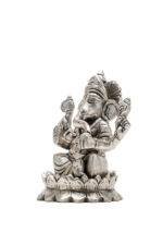 Brass Silver-Coated Superfine Ganesh Laxmi Idol - On Lotus - 4 Inches - Image 15