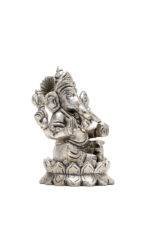 Brass Silver-Coated Superfine Ganesh Laxmi Idol - On Lotus - 4 Inches - Image 14