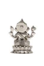Brass Silver-Coated Superfine Ganesh Laxmi Idol - On Lotus - 4 Inches - Image 13