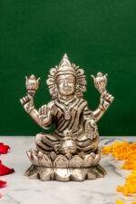 Brass Silver-Coated Superfine Ganesh Laxmi Idol - On Lotus - 4 Inches - Image 10