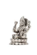 Brass Silver-Coated Superfine Ganesh Laxmi Idol - On Lotus - 4 Inches - Image 19