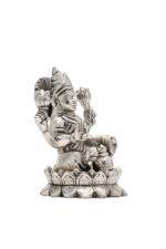 Brass Silver-Coated Superfine Ganesh Laxmi Idol - On Lotus - 4 Inches - Image 18