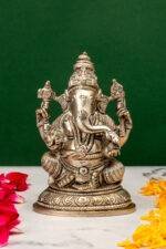 Brass Silver-Coated Superfine Ganesh Laxmi Idol- 5.15 Inches - Image 5