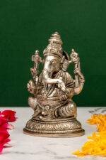 Brass Silver-Coated Superfine Ganesh Laxmi Idol- 5.15 Inches - Image 4