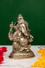 Brass Silver-Coated Superfine Ganesh Laxmi Idol- 5.15 Inches - Image 3