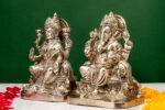 Brass Silver-Coated Superfine Ganesh Laxmi Idol- 8 Inches - Image 2