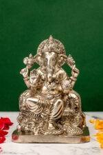 Brass Silver-Coated Superfine Ganesh Laxmi Idol- 8 Inches - Image 6