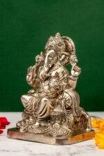 Brass Silver-Coated Superfine Ganesh Laxmi Idol- 8 Inches - Image 5