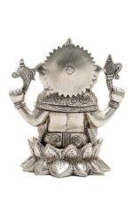 Brass Silver-Coated Superfine Ganesh Laxmi Idol - On Lotus - 6.70 Inches - Image 17