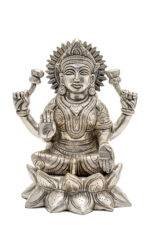 Brass Silver-Coated Superfine Ganesh Laxmi Idol - On Lotus - 6.70 Inches - Image 16
