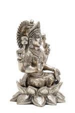 Brass Silver-Coated Superfine Ganesh Laxmi Idol - On Lotus - 6.70 Inches - Image 14
