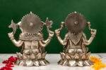 Brass Silver-Coated Superfine Ganesh Laxmi Idol - On Lotus - 6.70 Inches - Image 10