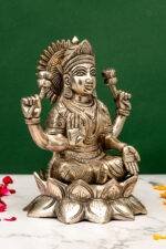 Brass Silver-Coated Superfine Ganesh Laxmi Idol - On Lotus - 6.70 Inches - Image 7