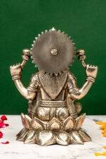 Brass Silver-Coated Superfine Ganesh Laxmi Idol - On Lotus - 6.70 Inches - Image 6