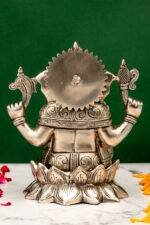Brass Silver-Coated Superfine Ganesh Laxmi Idol - On Lotus - 6.70 Inches - Image 12