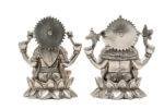 Brass Silver-Coated Superfine Ganesh Laxmi Idol - On Lotus - 6.70 Inches - Image 21