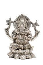 Brass Silver-Coated Superfine Ganesh Laxmi Idol - On Lotus - 6.70 Inches - Image 20