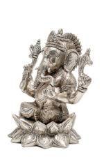 Brass Silver-Coated Superfine Ganesh Laxmi Idol - On Lotus - 6.70 Inches - Image 19