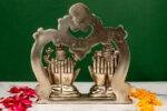 Brass Silver-Coated Superfine Ganesh Laxmi Idol - Beautifully Carved - 6 Inches - Image 7