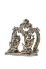 Brass Silver-Coated Superfine Ganesh Laxmi Idol - Beautifully Carved - 6 Inches - Image 5
