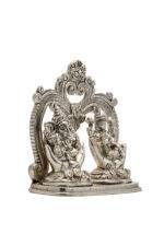 Brass Silver-Coated Superfine Ganesh Laxmi Idol - Beautifully Carved - 6 Inches - Image 4