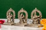 Brass Silver Coated Ganesh Laxmi Saraswati Idols - With Frame - 2.35 Inch - Image 2