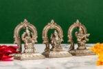 Brass Silver Coated Ganesh Laxmi Saraswati Idols - With Frame - 2.35 Inch - Image 4