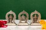 Brass Silver Coated Ganesh Laxmi Saraswati Idols - With Frame - 2.35 Inch - Image 3
