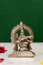 Brass Silver Coated Ganesh Laxmi Saraswati Idols - With Frame - 2.35 Inch - Image 8