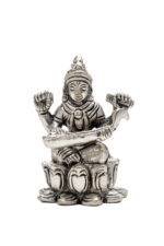 Brass Silver Coated Ganesh Laxmi Saraswati Idols - On Lotus - 2.60 Inch - Image 31