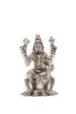 Brass Silver Coated Ganesh Laxmi Saraswati Idols - On Lotus - 2.60 Inch - Image 23