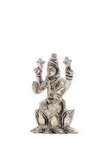 Brass Silver Coated Ganesh Laxmi Saraswati Idols - On Lotus - 2.60 Inch - Image 22