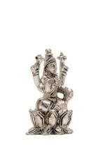 Brass Silver Coated Ganesh Laxmi Saraswati Idols - On Lotus - 2.60 Inch - Image 21