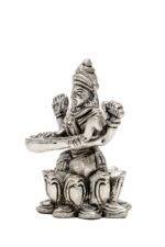 Brass Silver Coated Ganesh Laxmi Saraswati Idols - On Lotus - 2.60 Inch - Image 30
