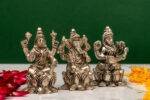 Brass Silver Coated Ganesh Laxmi Saraswati Idols - On Lotus - 2.60 Inch - Image 15