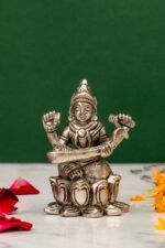 Brass Silver Coated Ganesh Laxmi Saraswati Idols - On Lotus - 2.60 Inch - Image 13