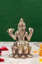 Brass Silver Coated Ganesh Laxmi Saraswati Idols - On Lotus - 2.60 Inch - Image 10