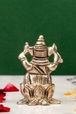 Brass Silver Coated Ganesh Laxmi Saraswati Idols - On Lotus - 2.60 Inch - Image 6