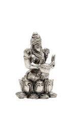 Brass Silver Coated Ganesh Laxmi Saraswati Idols - On Lotus - 2.60 Inch - Image 29