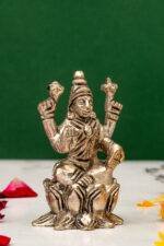 Brass Silver Coated Ganesh Laxmi Saraswati Idols - On Lotus - 2.60 Inch - Image 3