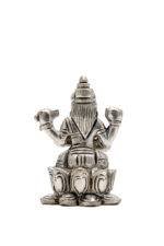 Brass Silver Coated Ganesh Laxmi Saraswati Idols - On Lotus - 2.60 Inch - Image 28