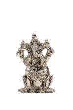 Brass Silver Coated Ganesh Laxmi Saraswati Idols - On Lotus - 2.60 Inch - Image 27
