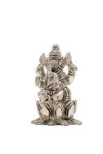 Brass Silver Coated Ganesh Laxmi Saraswati Idols - On Lotus - 2.60 Inch - Image 26