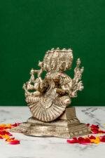 Brass Silver-Coated Superfine Gayatri Mata Idol- 5.15 Inches - Image 2